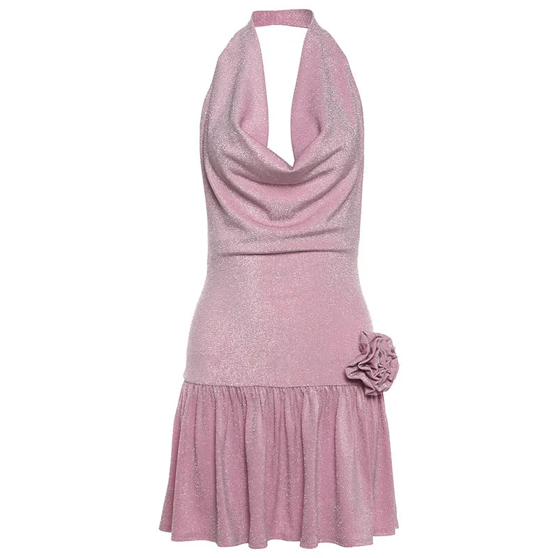 2025 style popular summer new women's clothing shiny suspender slim hot bright silk deep V nightclub dress