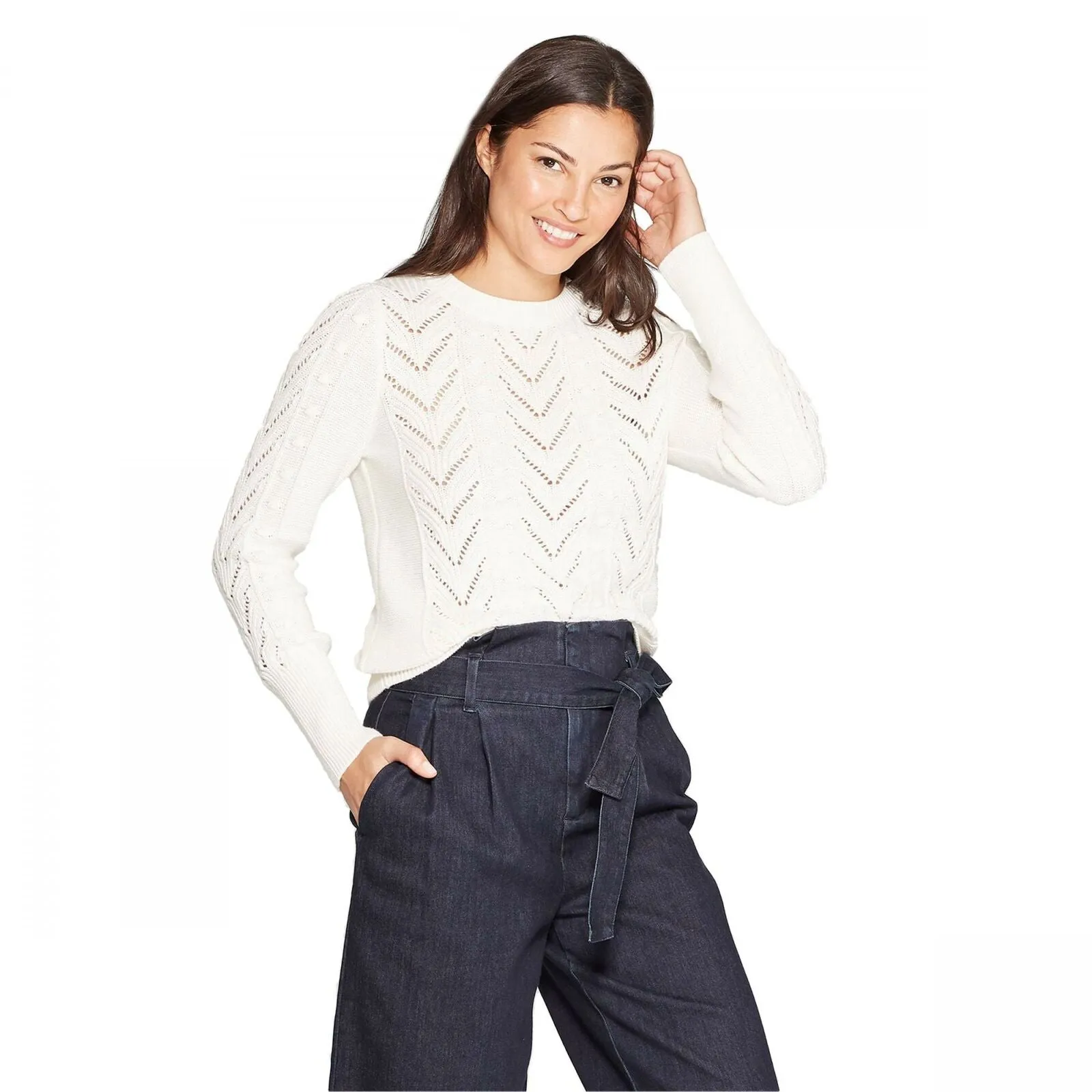 A New Day Women's Crewneck Stitch Detail Pullover Sweater