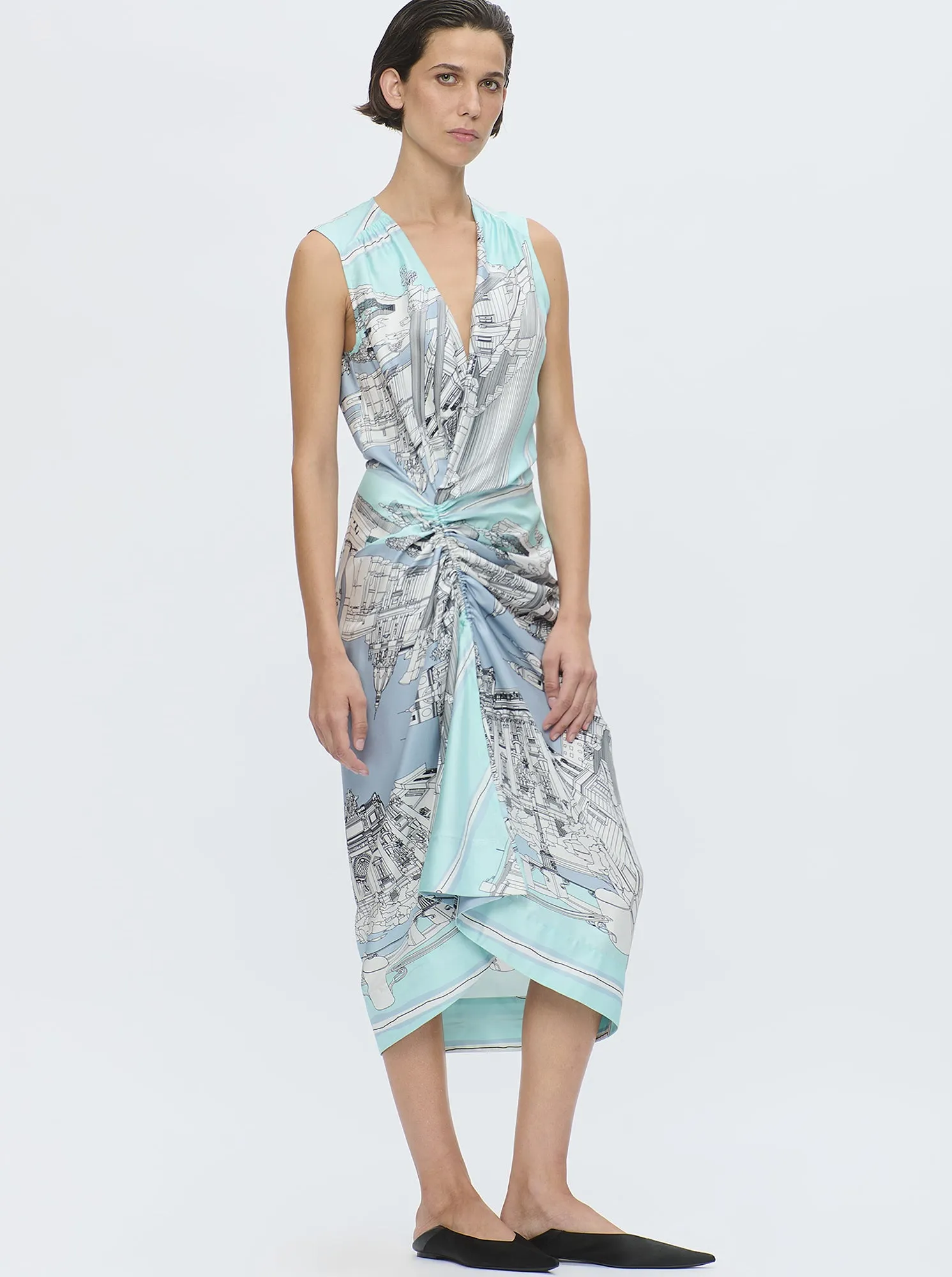 AGNES Print silk dress Turquoise