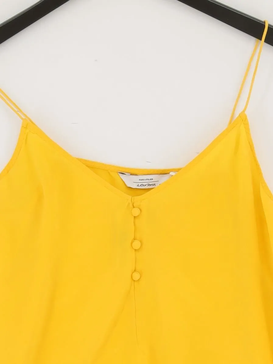 & Other Stories Women's T-Shirt UK 10 Yellow 100% Silk