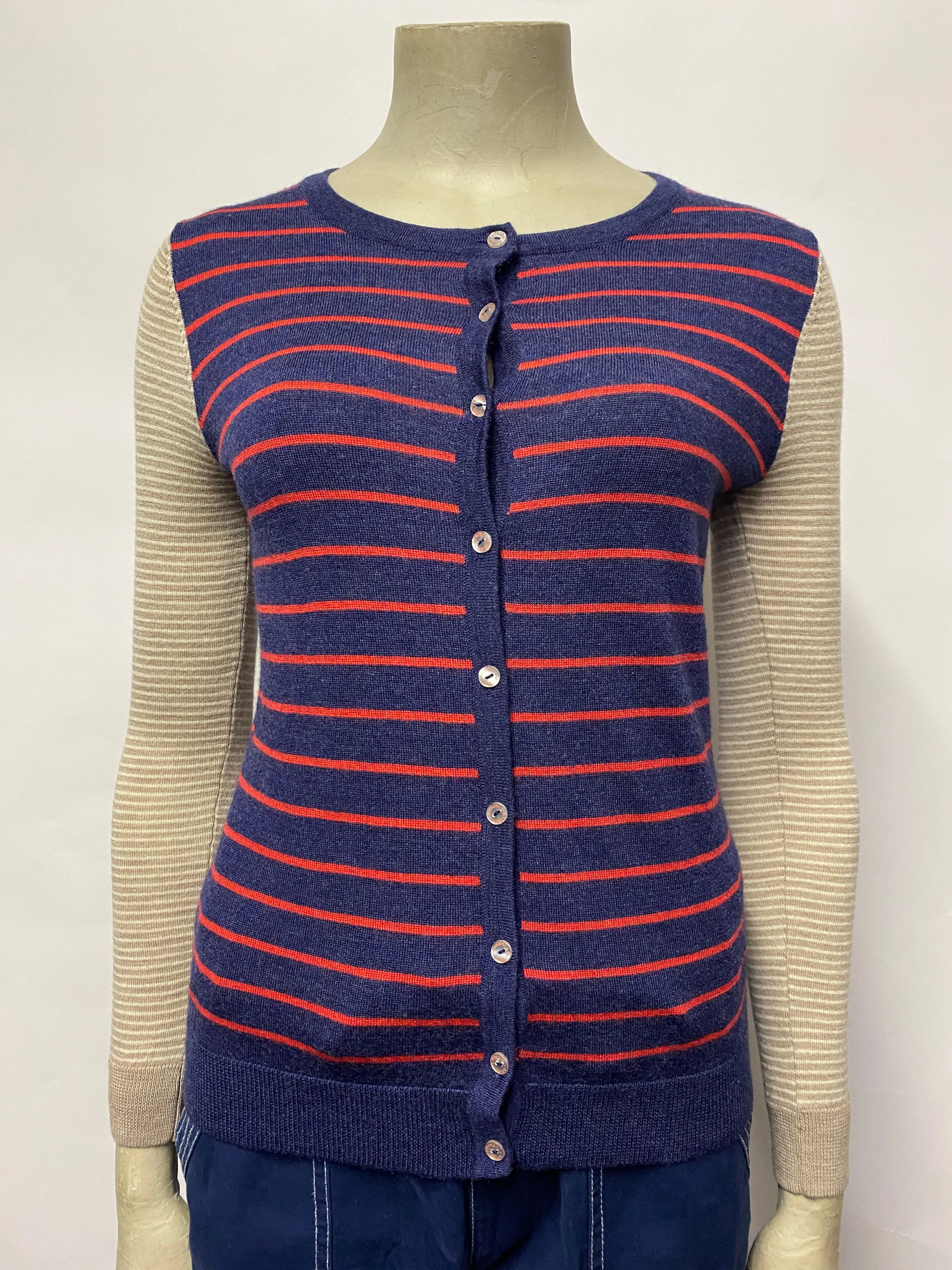 Antoni & Alison Blue, Red Cream & Brown Striped Merino Wool Cardigan 10