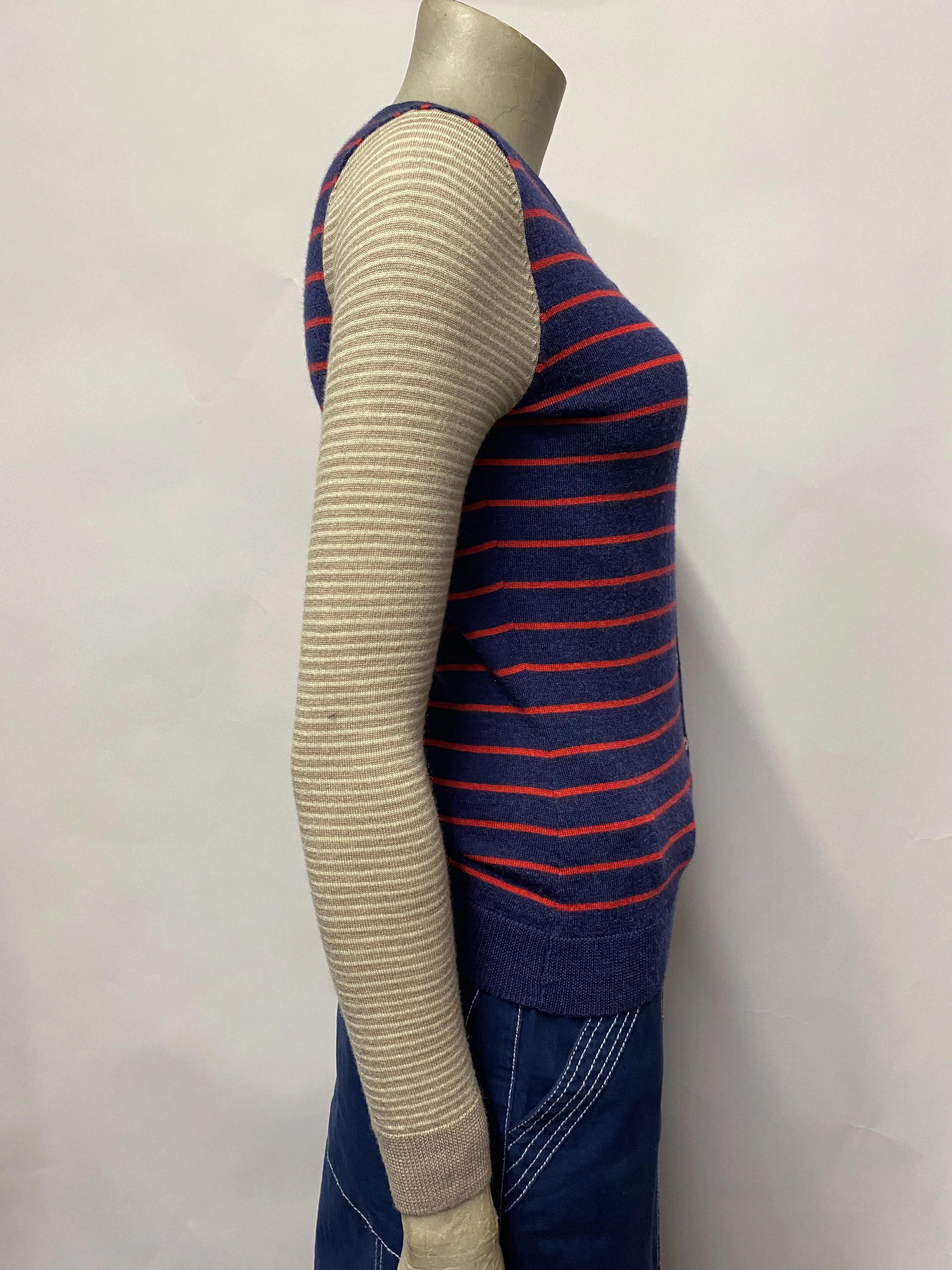 Antoni & Alison Blue, Red Cream & Brown Striped Merino Wool Cardigan 10