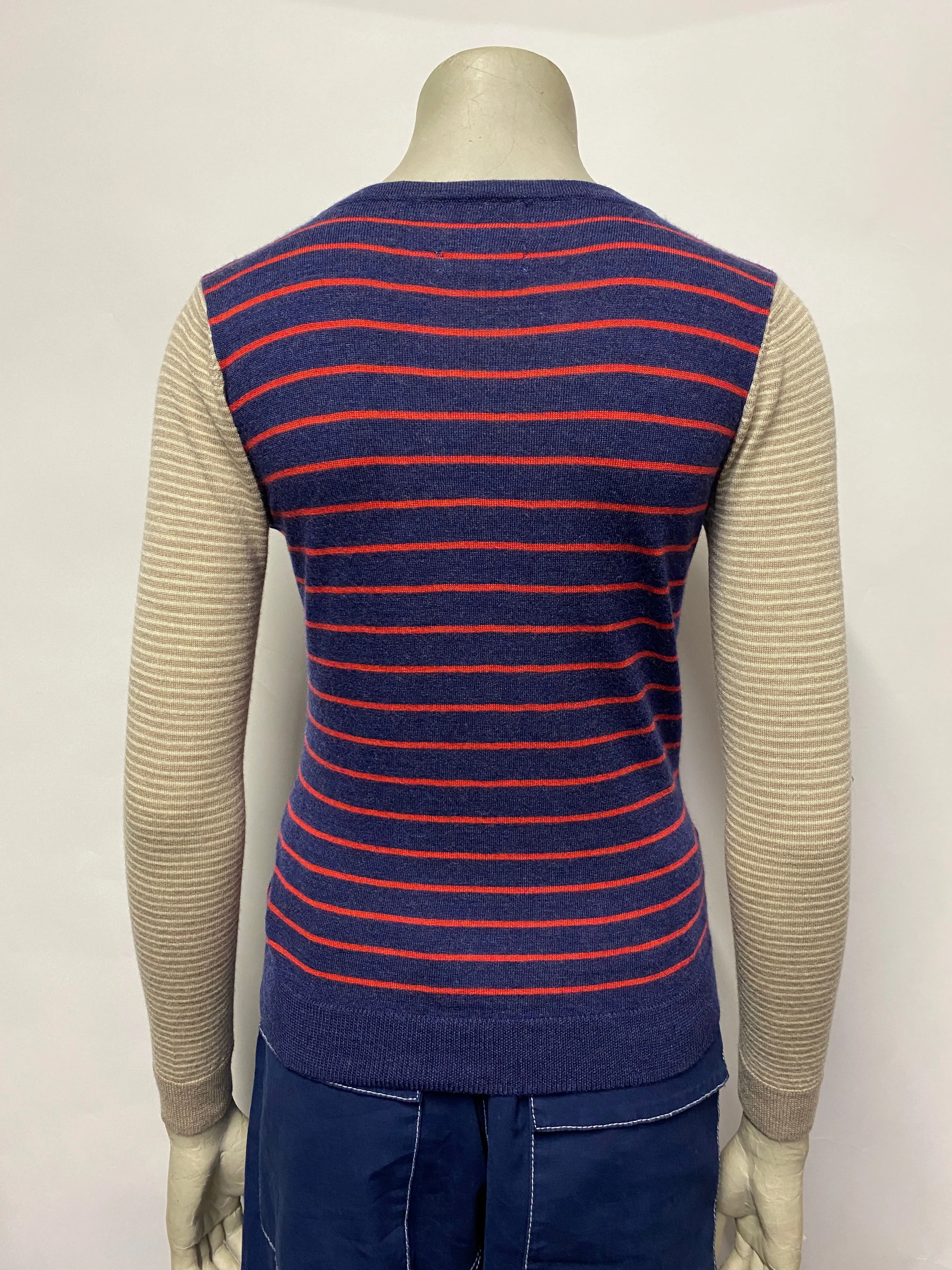 Antoni & Alison Blue, Red Cream & Brown Striped Merino Wool Cardigan 10