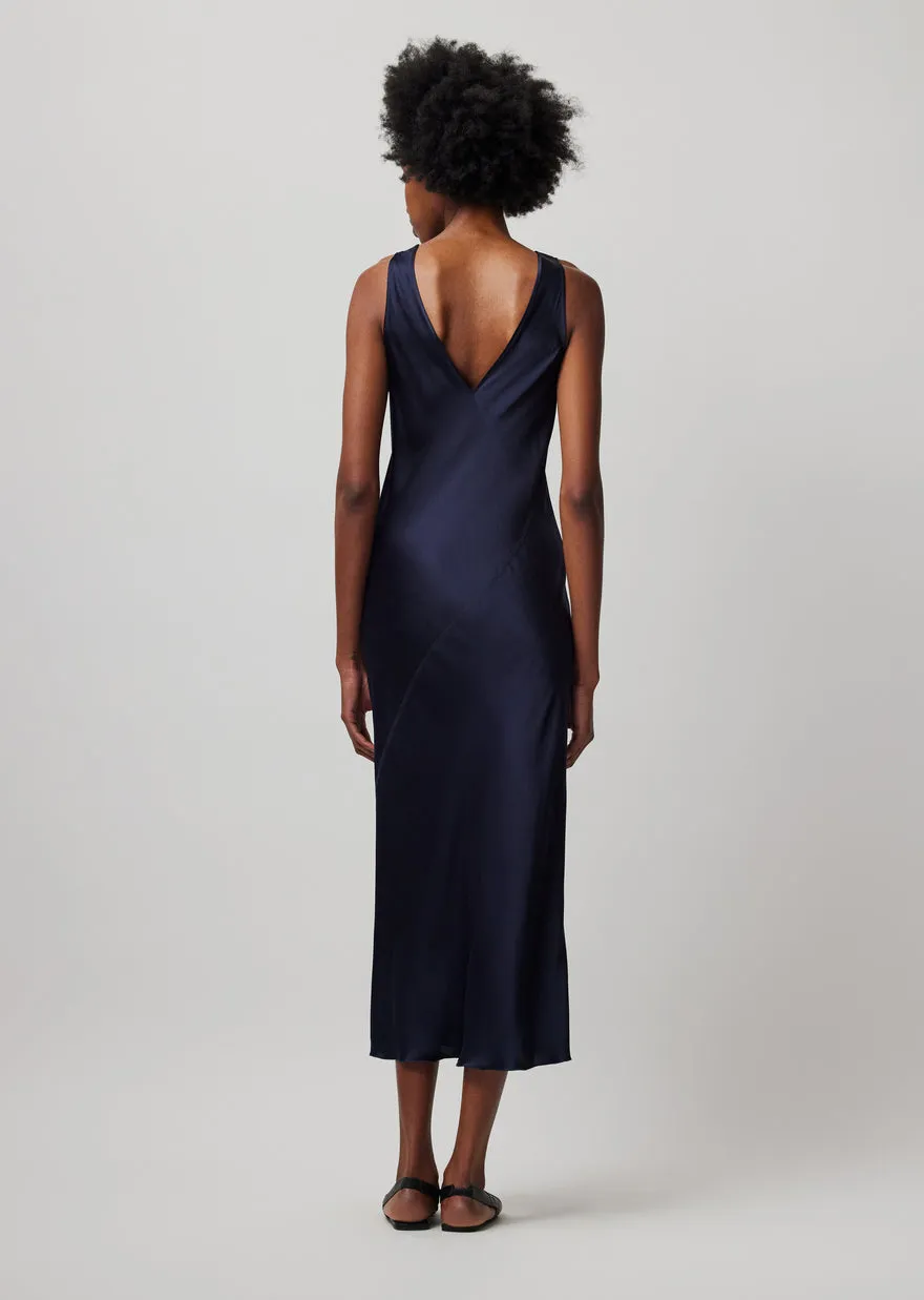 ATM Silk Charmeuse Slit Detail Bias Midi Dress
