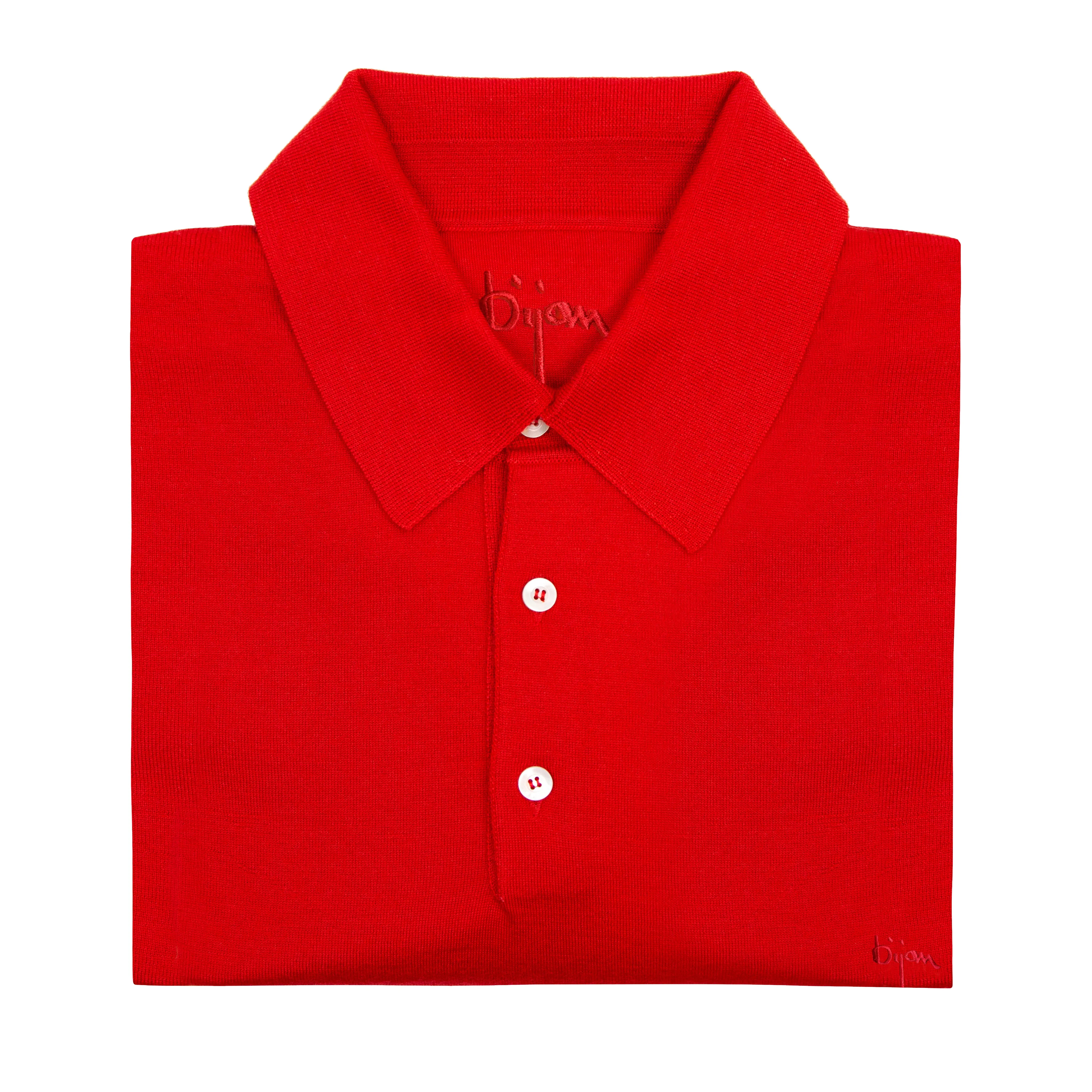 Bijan Red Long Sleeve Cashmere and Silk Polo Shirt