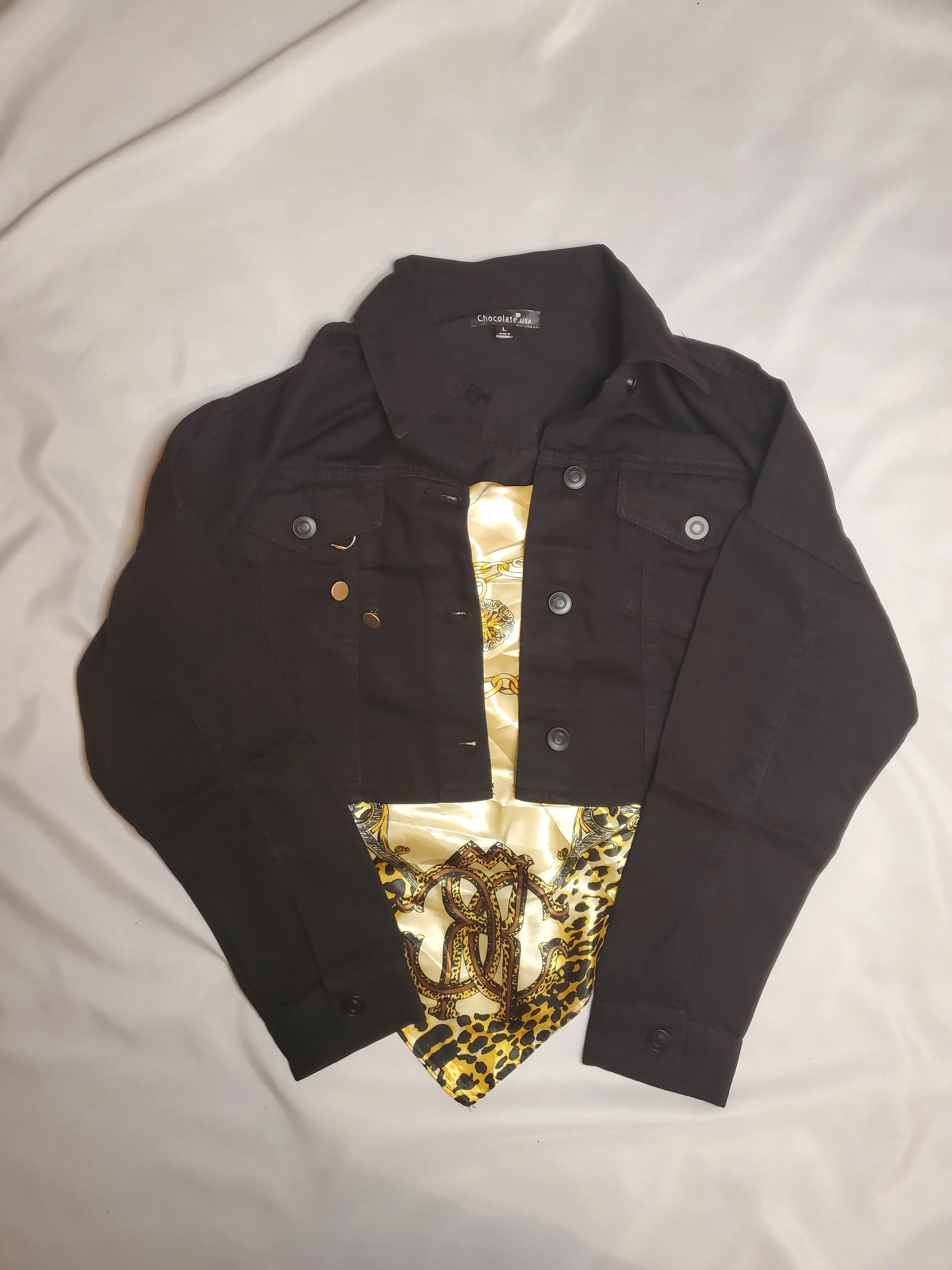 black denim cropped jean jacket