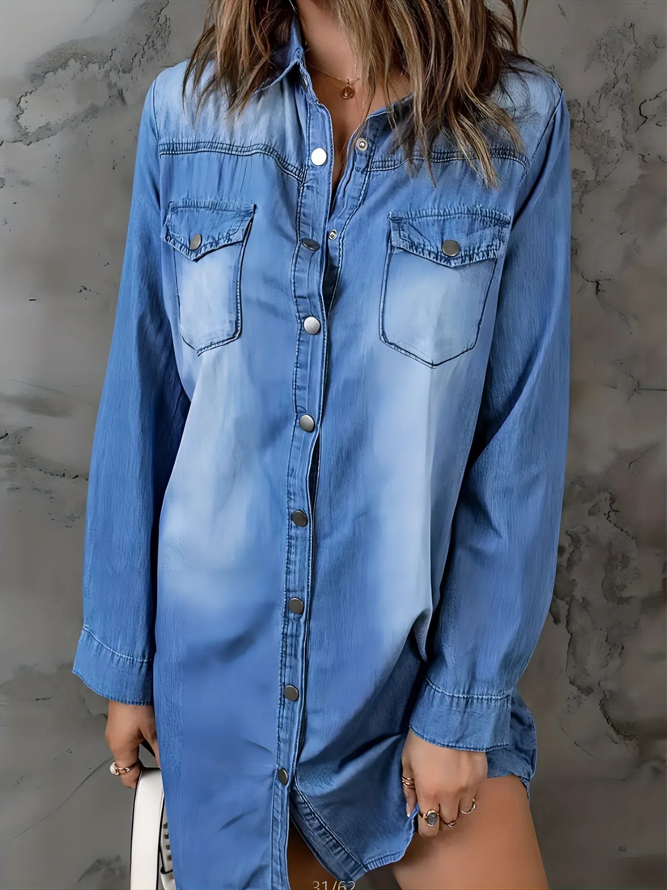 Blue Long Sleeves Denim Jackets, Flap Pockets Single Breasted Button Lapel Denim Shirt, Women's Denim Clothing