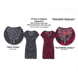 BULK BUY - Women's Peached Knit Sleep Shirts with Lace Insert, Satin Bow & Pendant (6-Pack or 3-Pack)