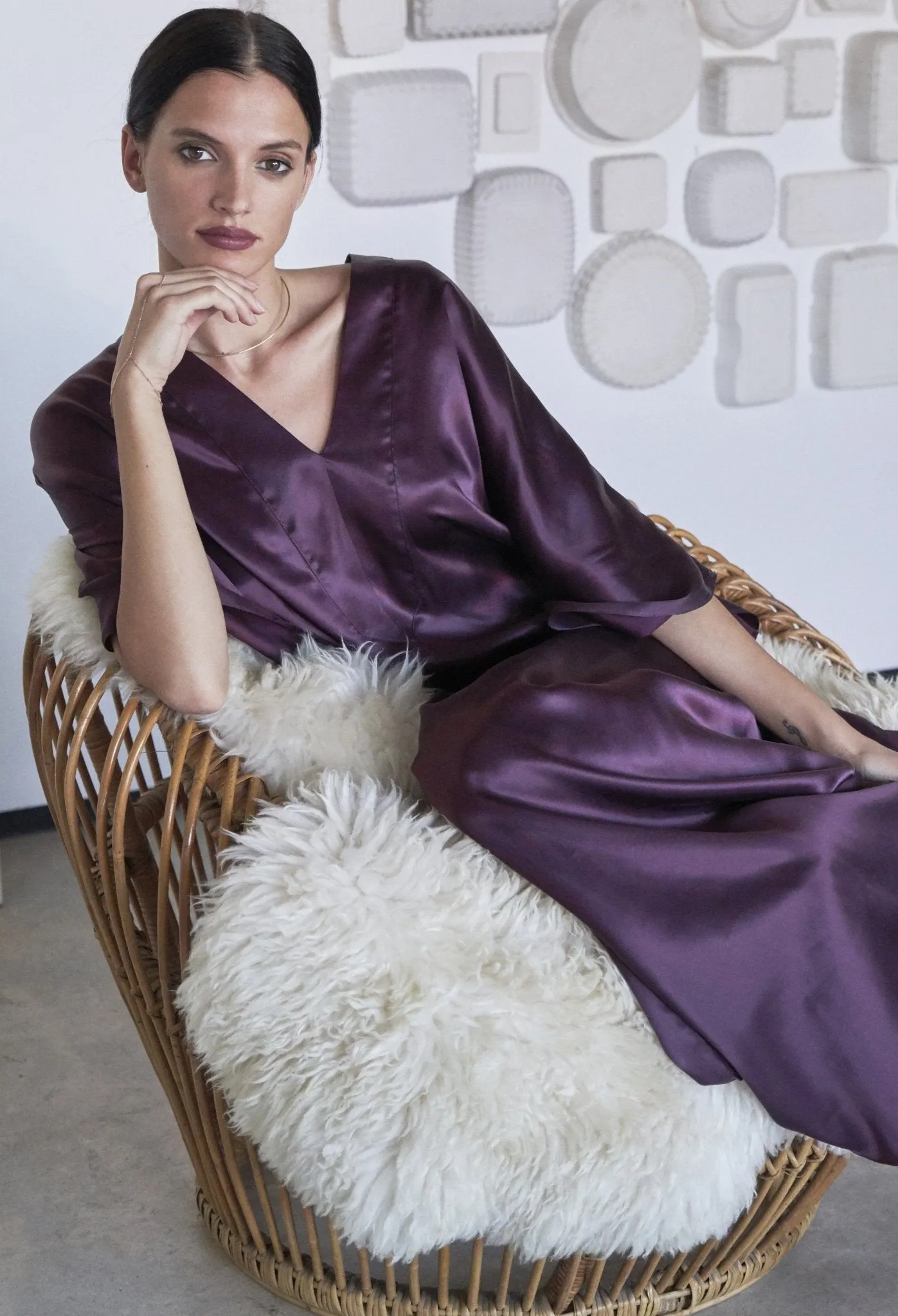 Burgundy Silk Placket V-Neck Long Caftan - Limited Edition! - Sale