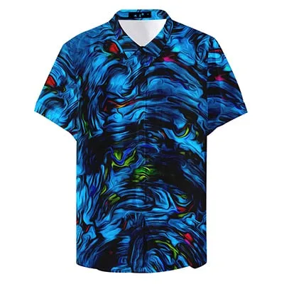 Button Up Digital Neon Camouflage Vintage Man Casual Shirts