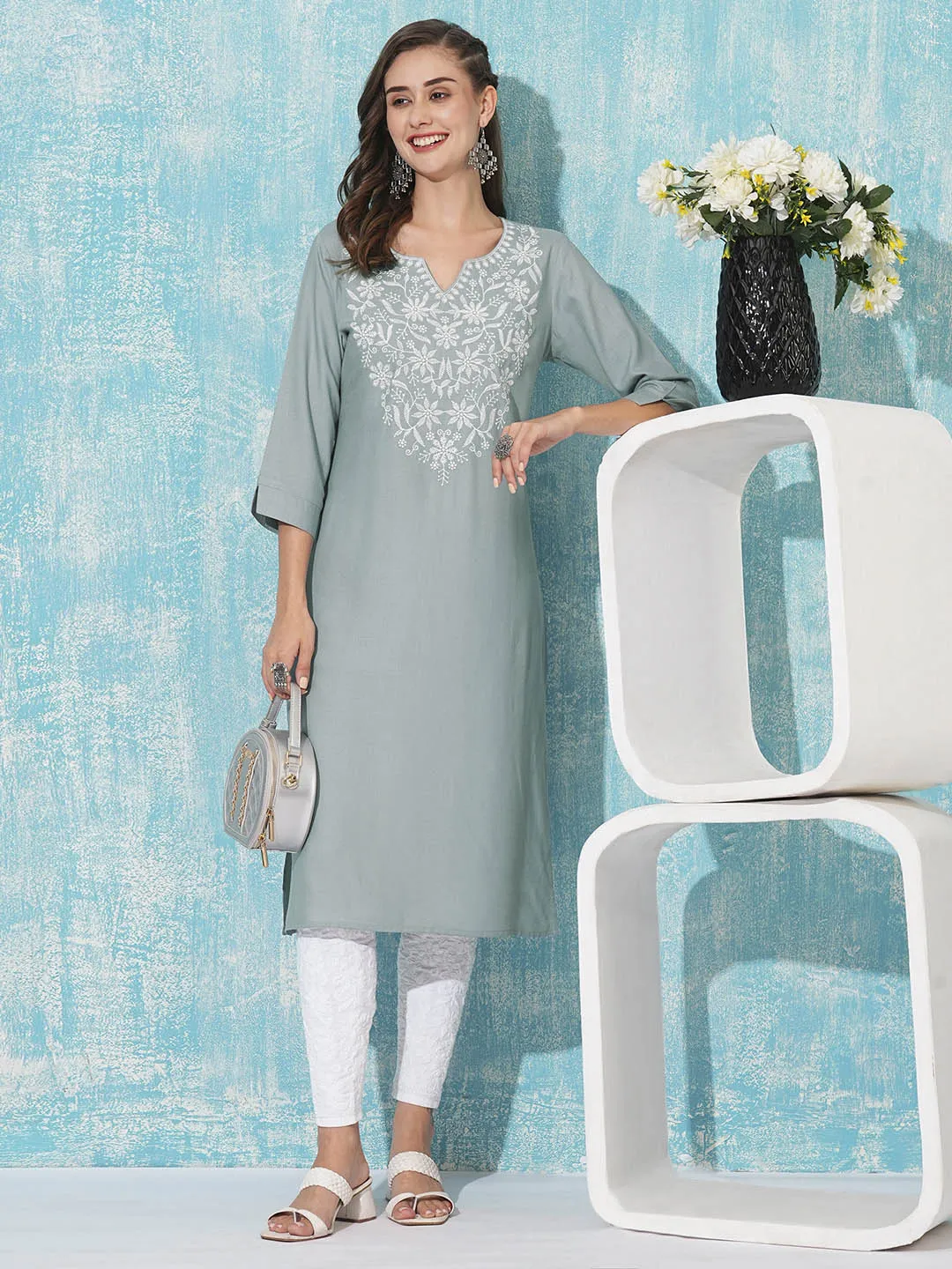 Buy Grey Comfort Fit Rayon Kurta For Women Online In India - Zola