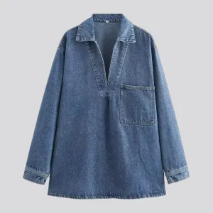 Casual stretchable jacket jeans shirt for ladies