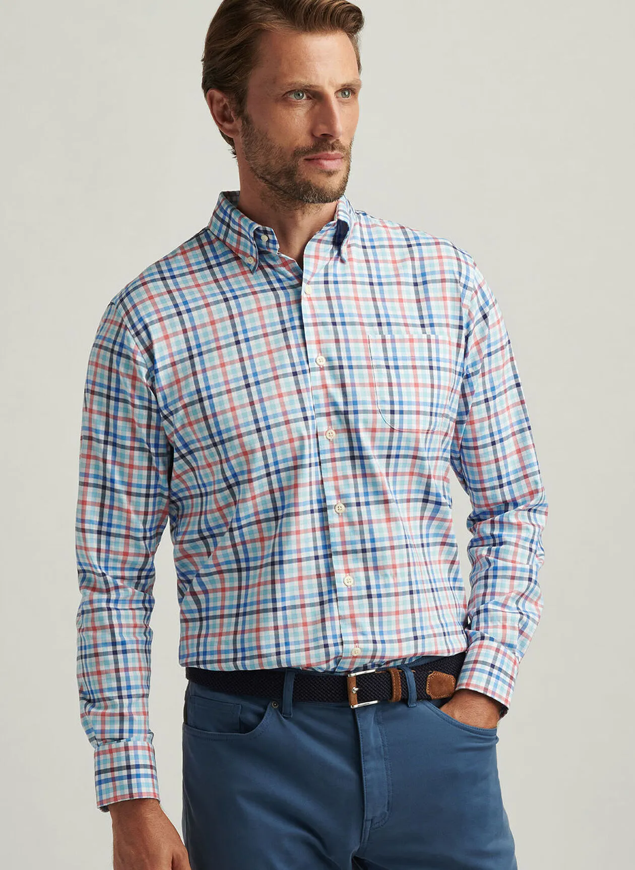 CHAMBLY CROWN LITE COTTON STRETCH SHIRT - SEAPORT BLUE