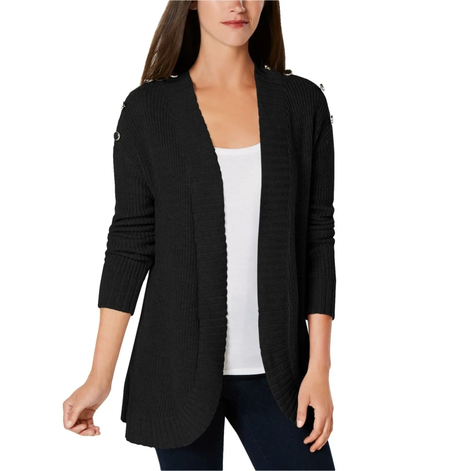 Charter Club Women's Button Detail Curved Hem Cardigan Sweater