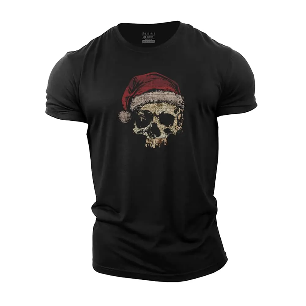 Christmas Skull Newspaper Cotton T-Shirt