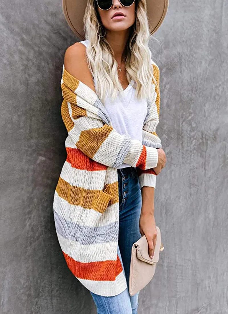 Color matching Striped knitted cardigan