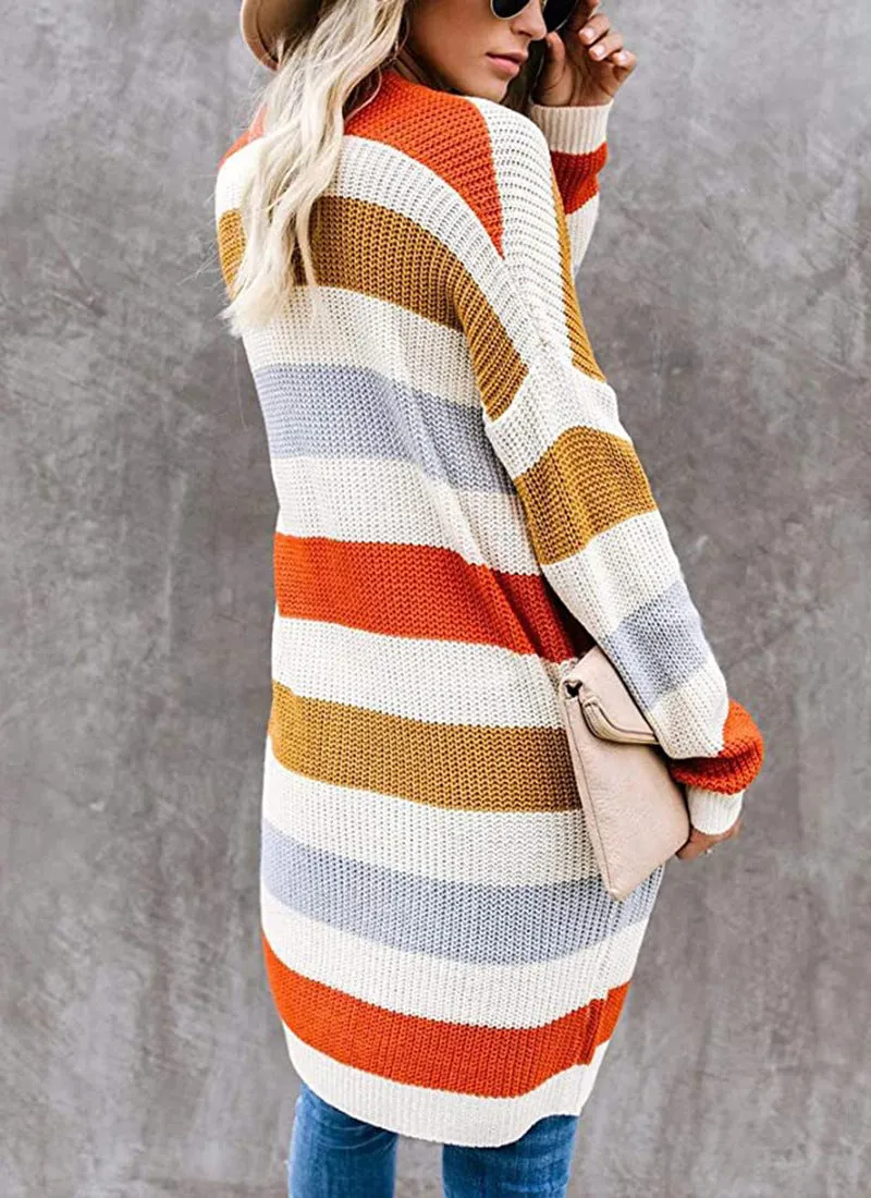Color matching Striped knitted cardigan