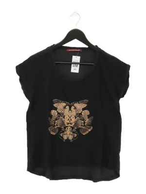 Comptoir Des Cotonniers Women's T-Shirt UK 6 Black Cotton with Linen, Silk