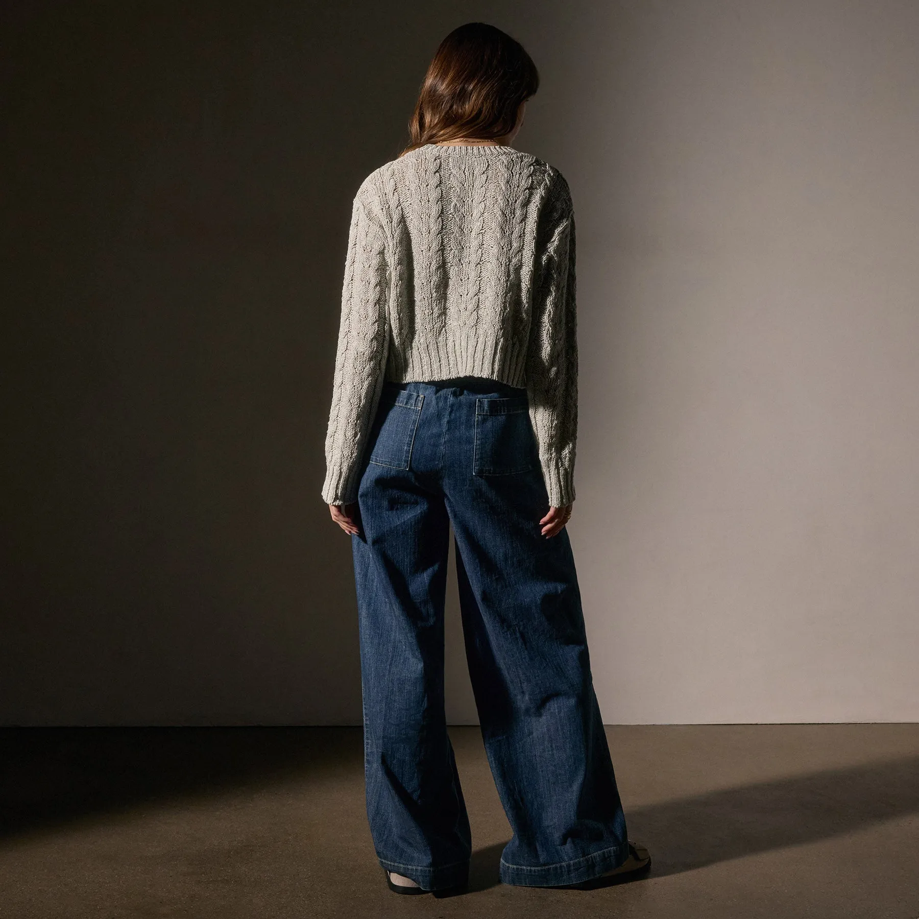 Cotton Linen Chunky Cable Knit Sweater - Foam