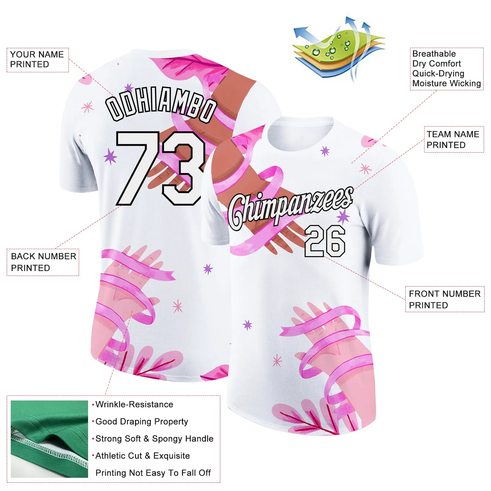 Custom White Black 3D Pink Ribbon Breast Cancer Performance T-Shirt
