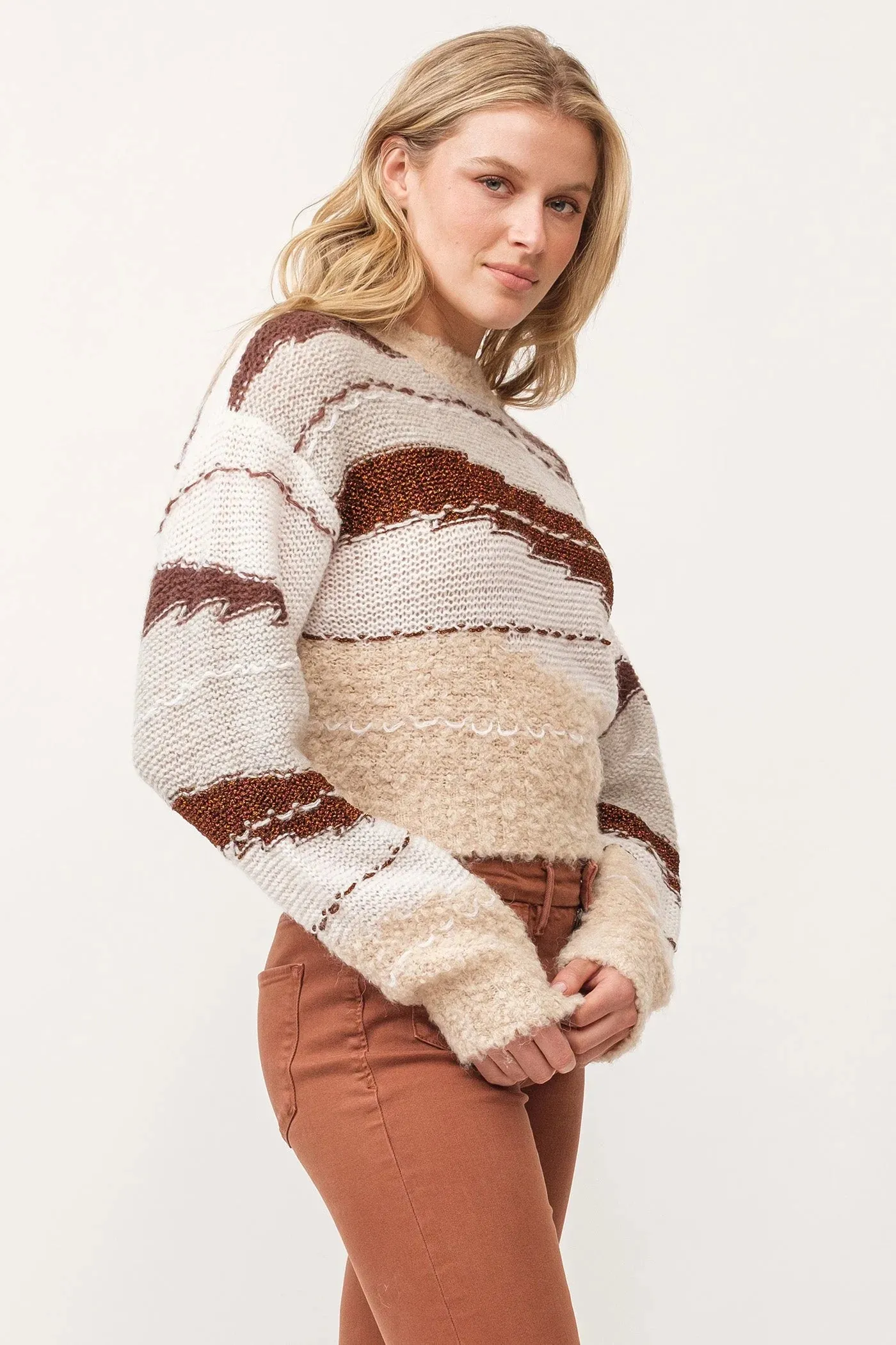 Dear John Gabriela Crew Neck Long Sleeve Relaxed Fit Sweater Toasted Gingerbread