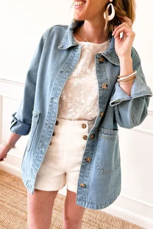 Dusk Blue Buttons Denim Jacket