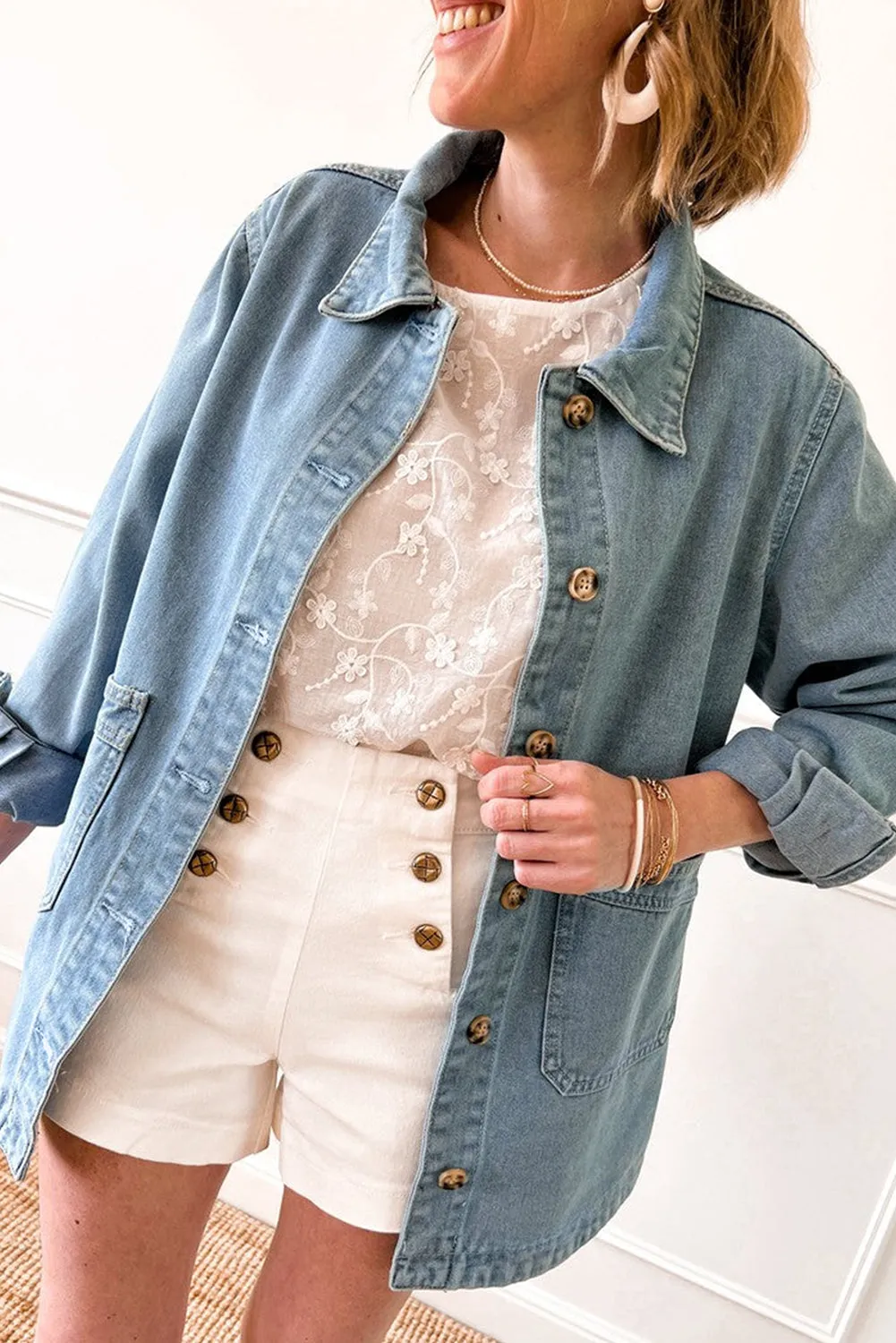 Dusk Blue Buttons Denim Jacket