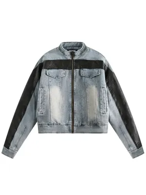 Fashion Women's Thickened Cotton Denim Coat Contrast Color Zipper Short Loose Y2k Parkas Jackets Winter