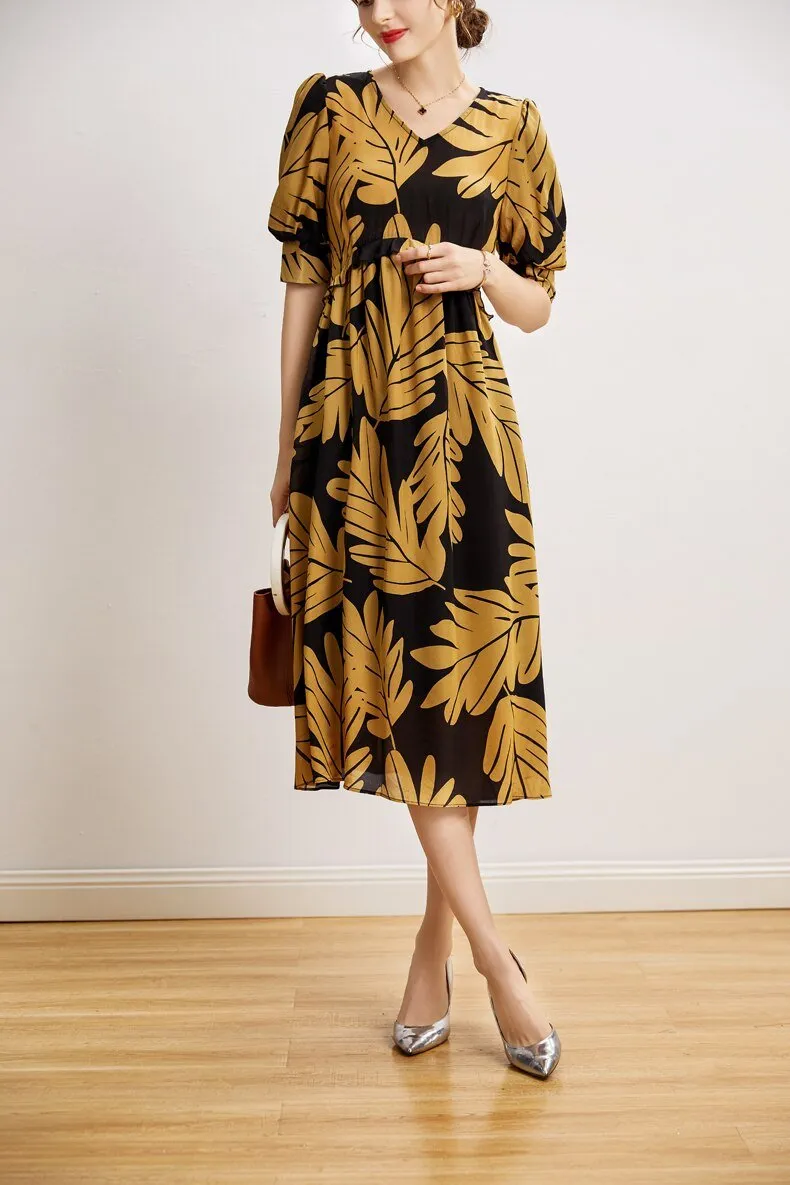FashionSierra - 100% Natural Silk Women's Sexy V Neck Short Sleeves Dresses