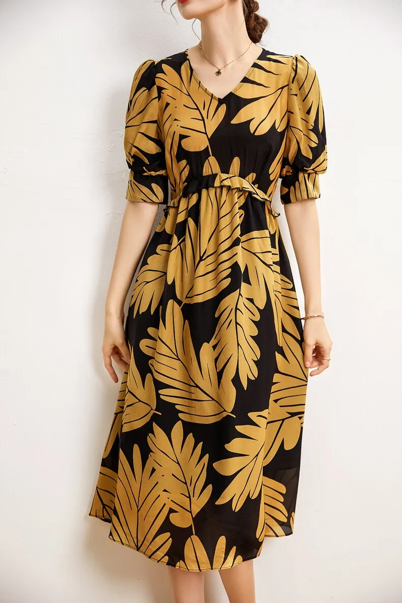 FashionSierra - 100% Natural Silk Women's Sexy V Neck Short Sleeves Dresses