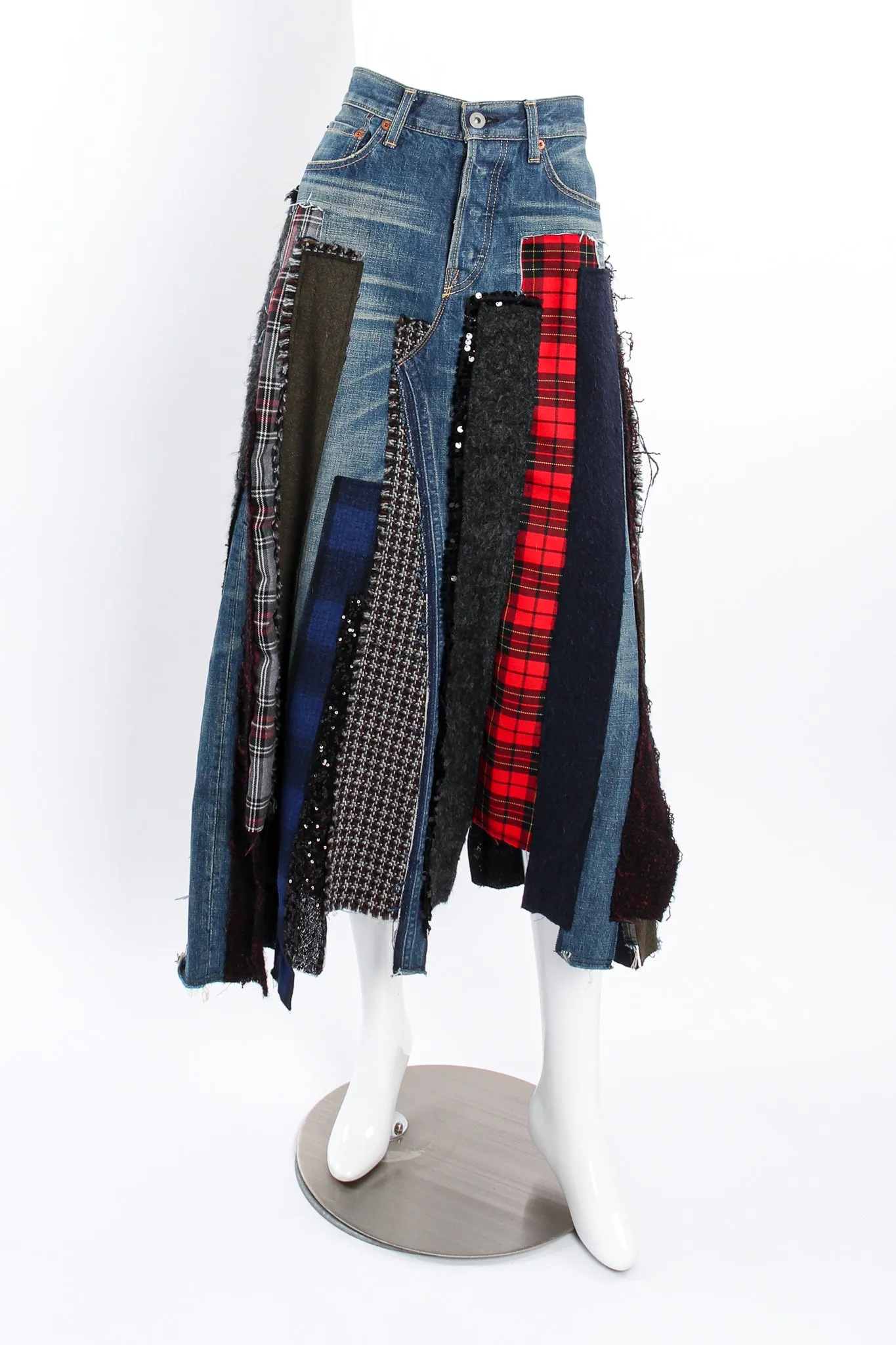Flannel Patchwork Denim Grunge Skirt