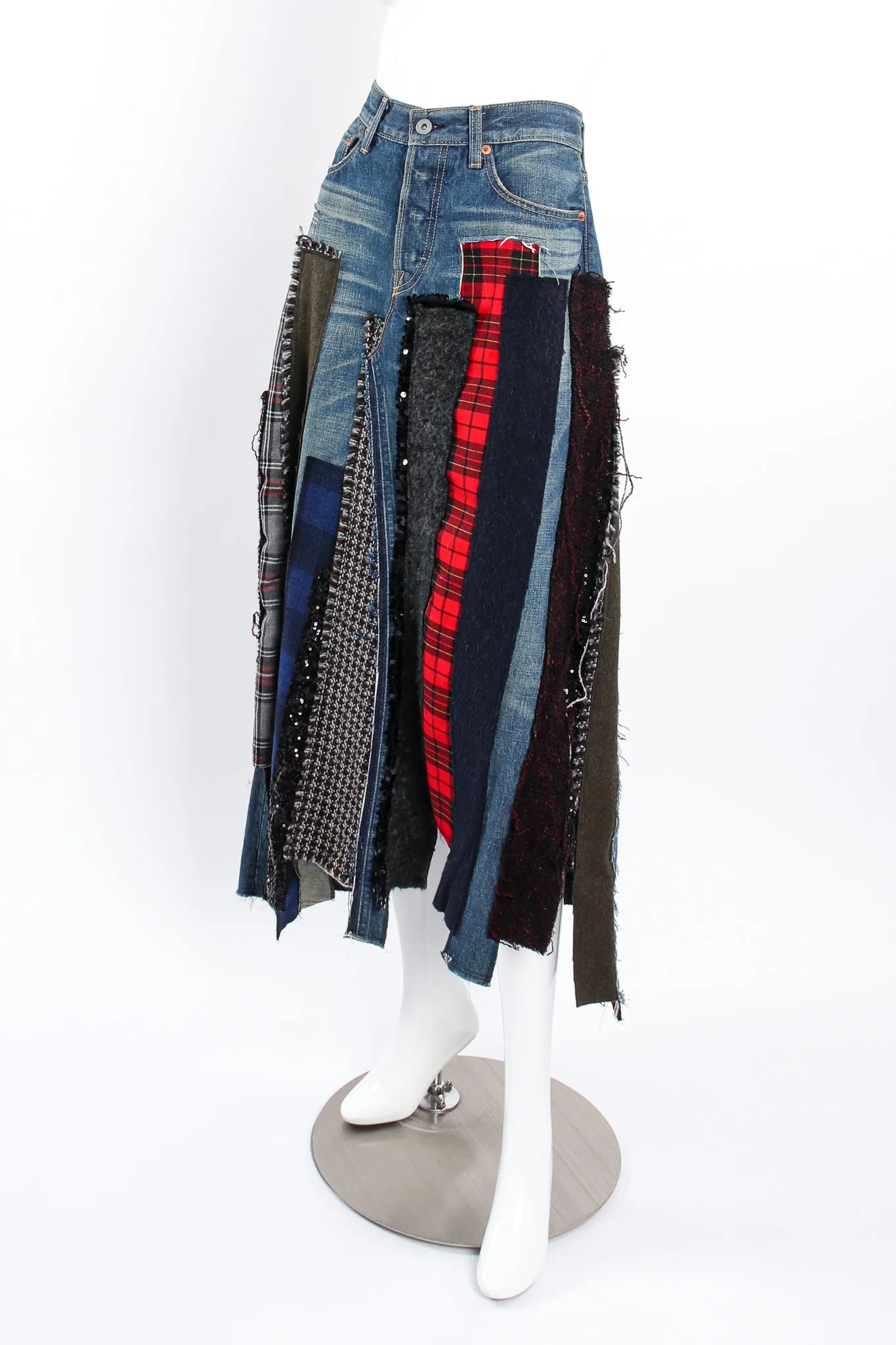 Flannel Patchwork Denim Grunge Skirt