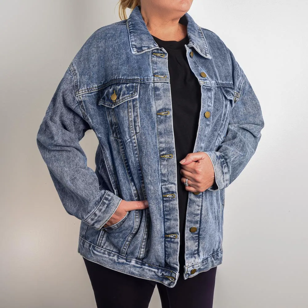 Flowers & Kitten Design Carte Postale Oversized Women's DTG Denim Jacket