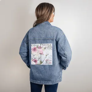Flowers & Kitten Design Carte Postale Oversized Women's DTG Denim Jacket