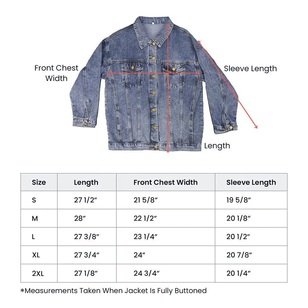 Flowers & Kitten Design Carte Postale Oversized Women's DTG Denim Jacket