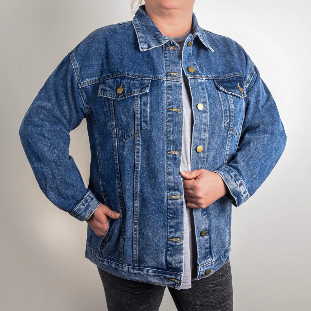 Flowers & Kitten Design Carte Postale Oversized Women's DTG Denim Jacket