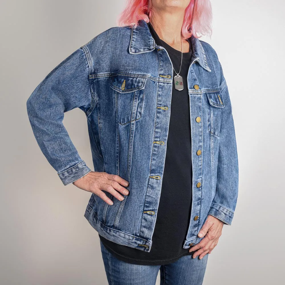Flowers & Kitten Design Carte Postale Oversized Women's DTG Denim Jacket