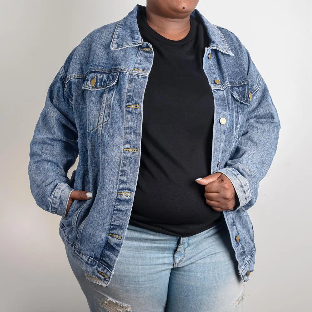 Flowers & Kitten Design Carte Postale Oversized Women's DTG Denim Jacket