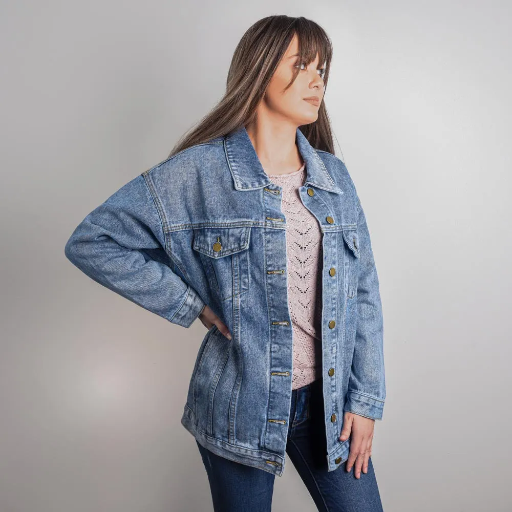 Flowers & Kitten Design Carte Postale Oversized Women's DTG Denim Jacket