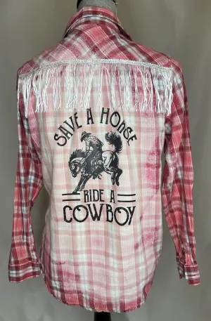 Fringed detail "Save a horse ride a cowboy" Women's Small Shirt