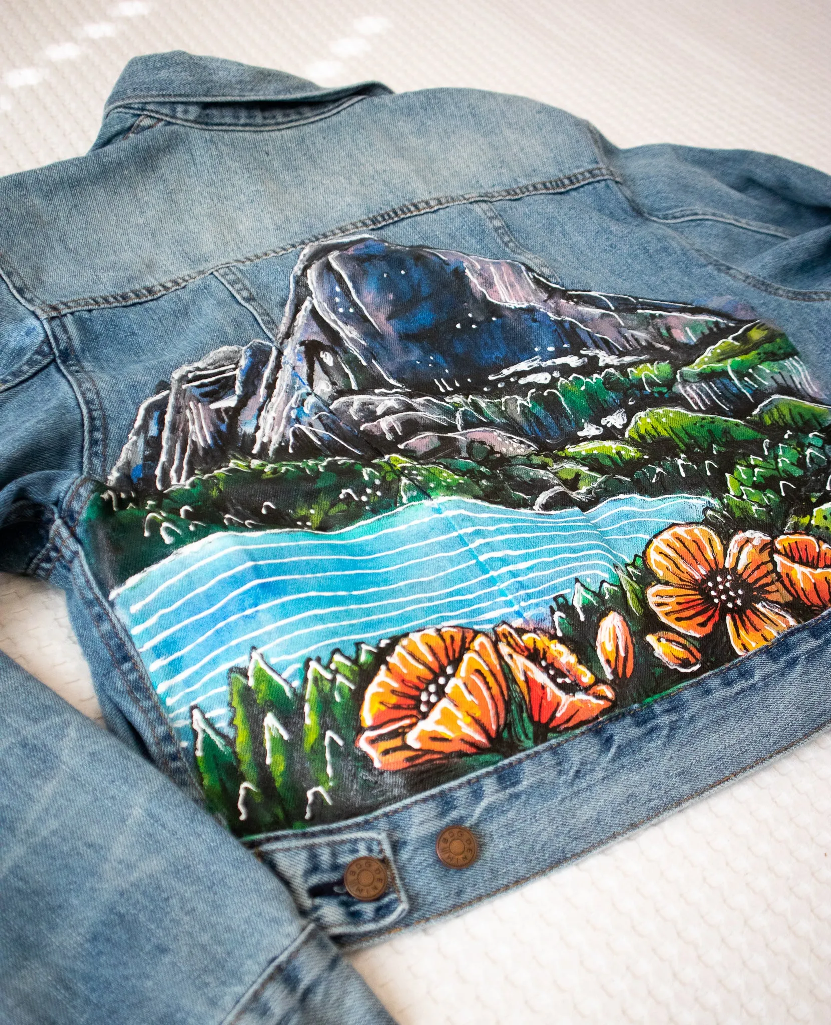Glacier National Park Denim Jacket - Hand Painted Original