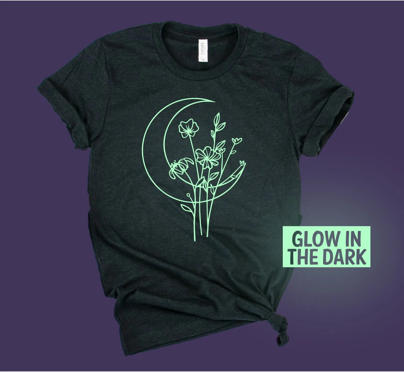 Glow in the Dark Floral Moon Shirt | Unisex Crew