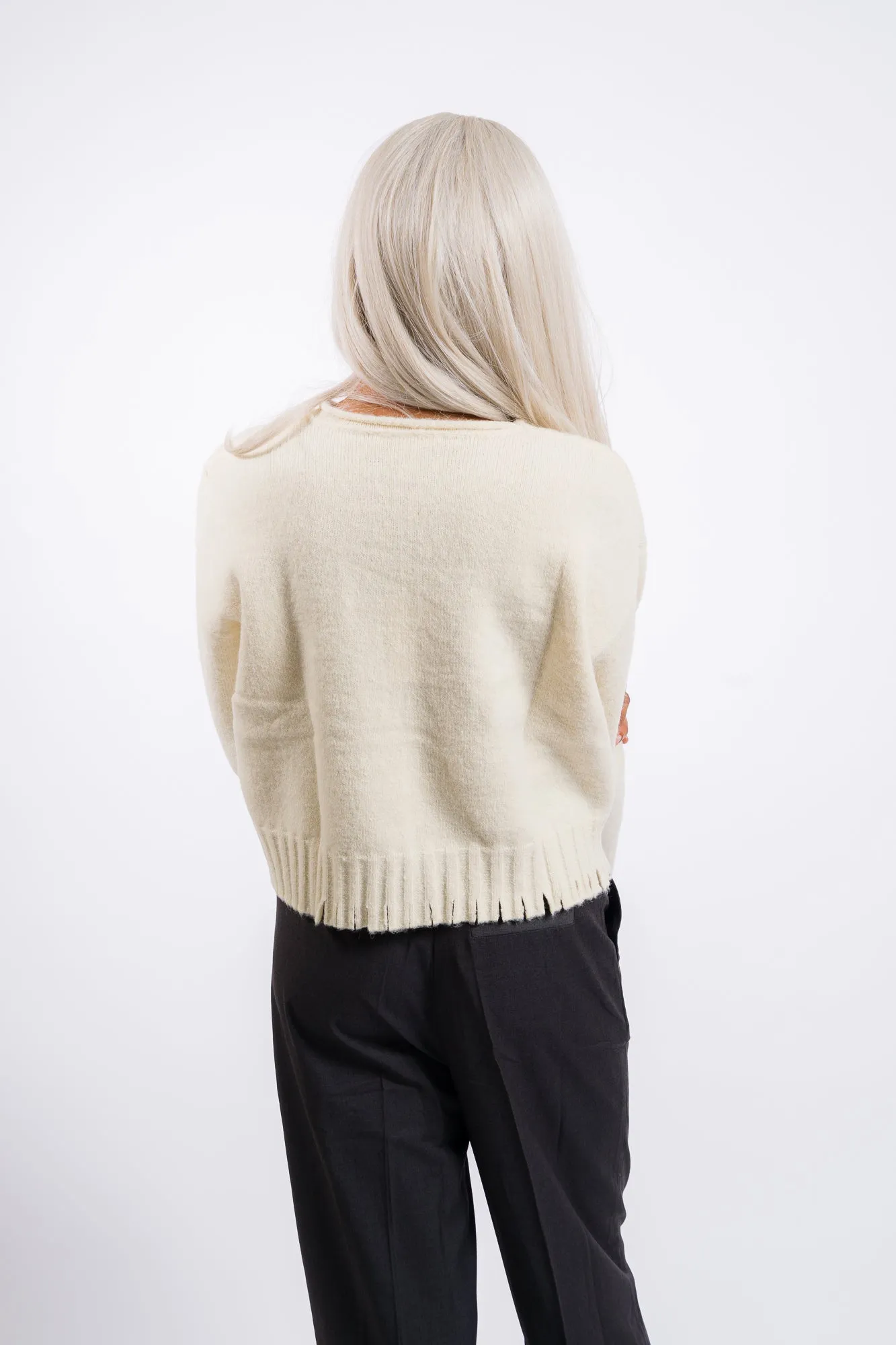 Grade & Gather Distressed Hem Sweater Top - Ivory