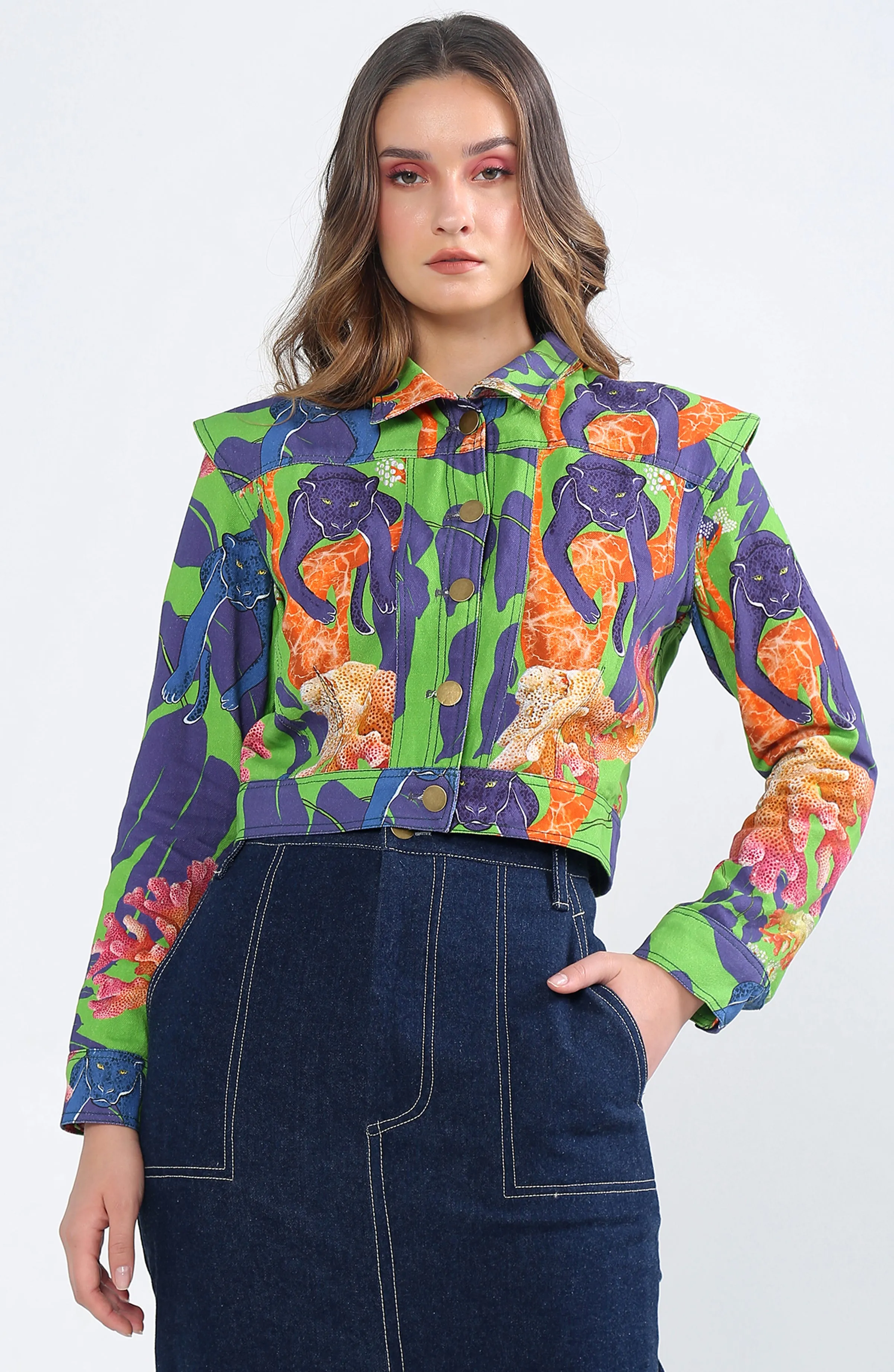 Green Panther Denim Jacket