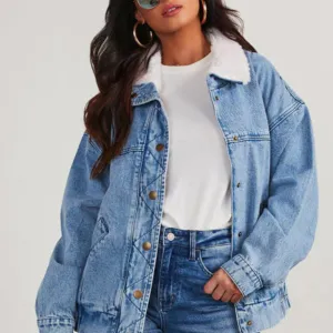 GYPSY GIRL - Loose Fur Collar Denim Jacket