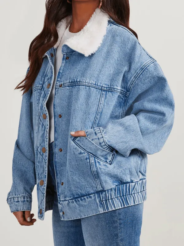 GYPSY GIRL - Loose Fur Collar Denim Jacket