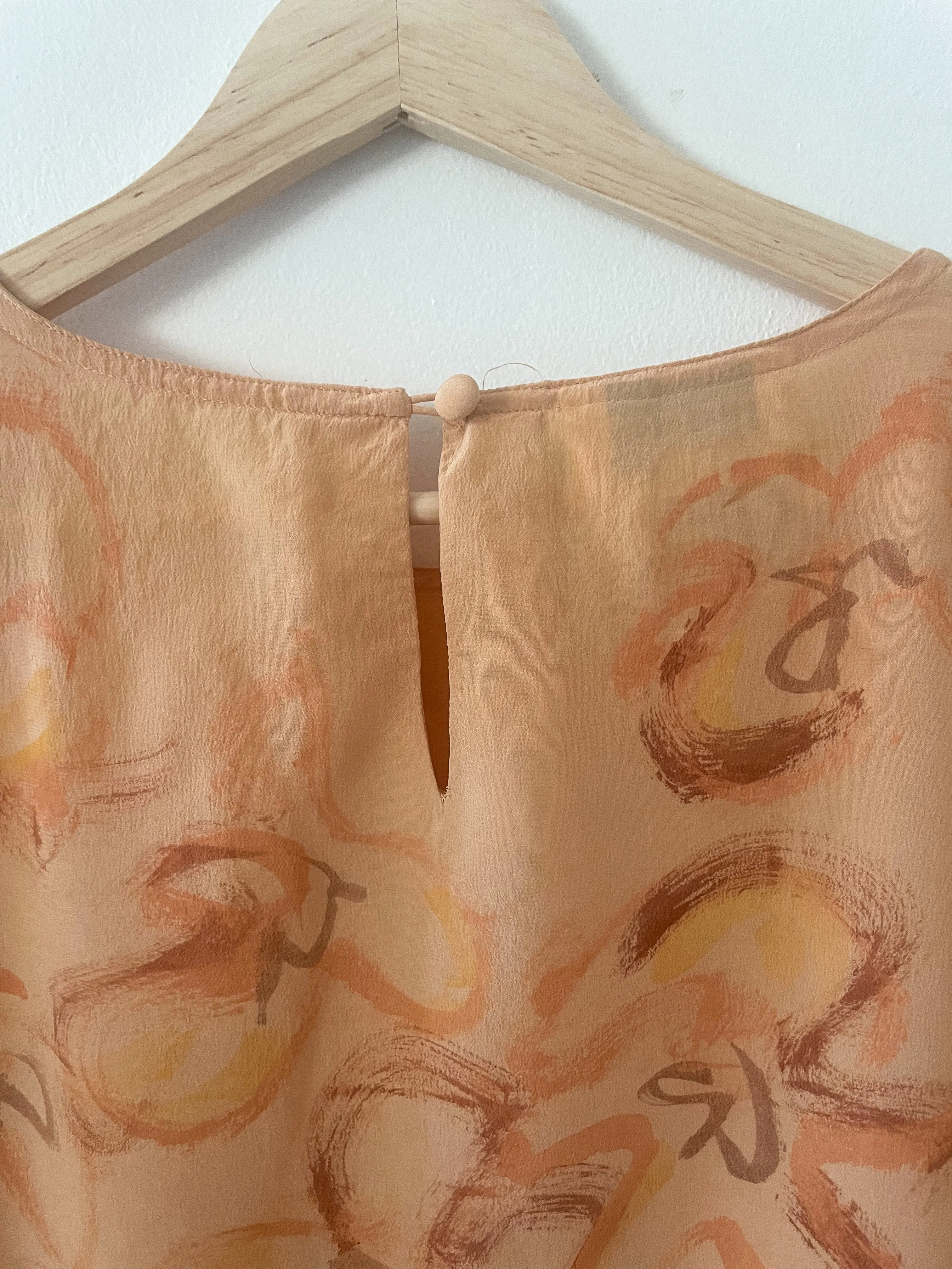 Hand-Painted Silk Short Sleeve Top - Autumn Florals