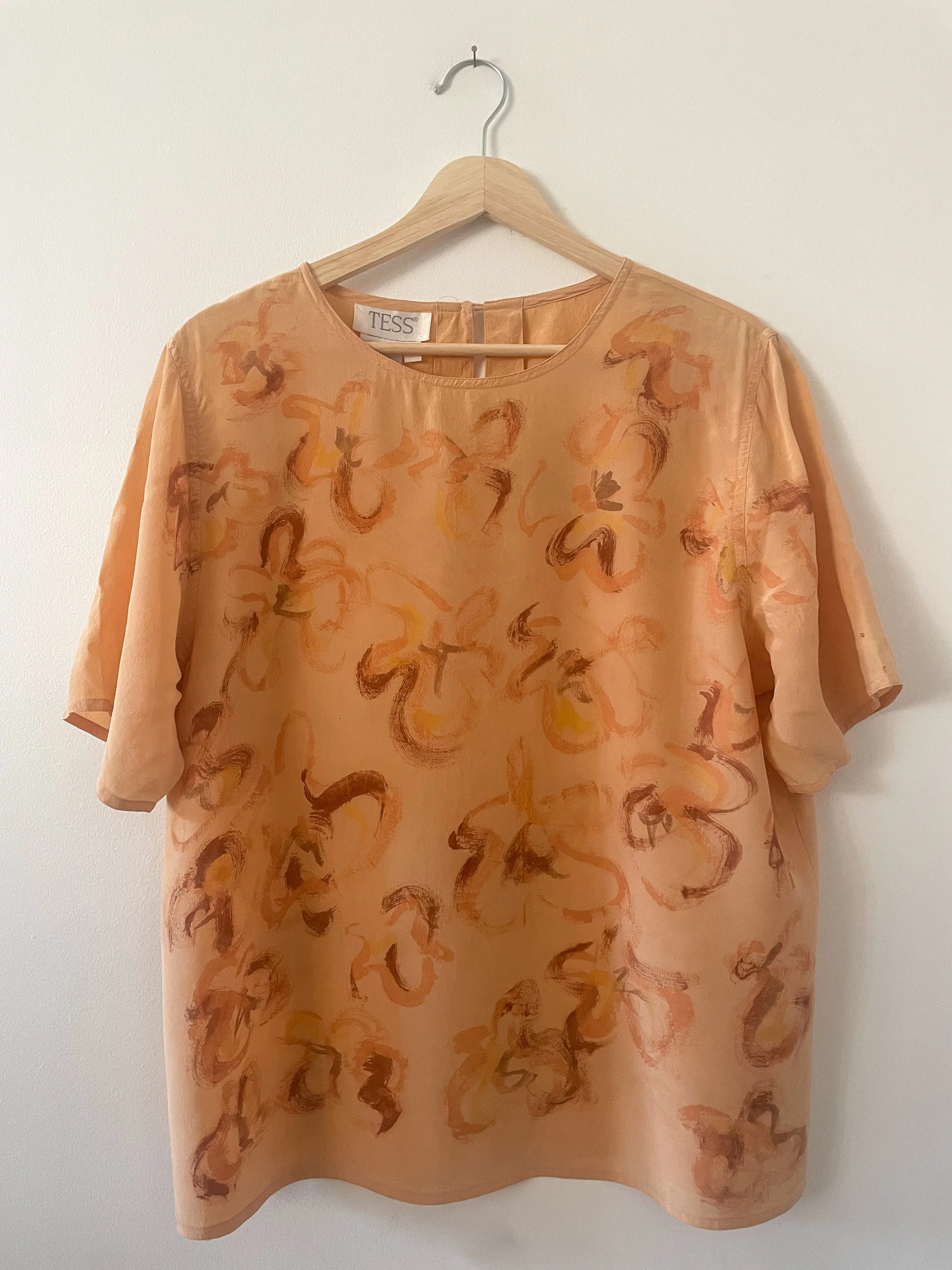 Hand-Painted Silk Short Sleeve Top - Autumn Florals