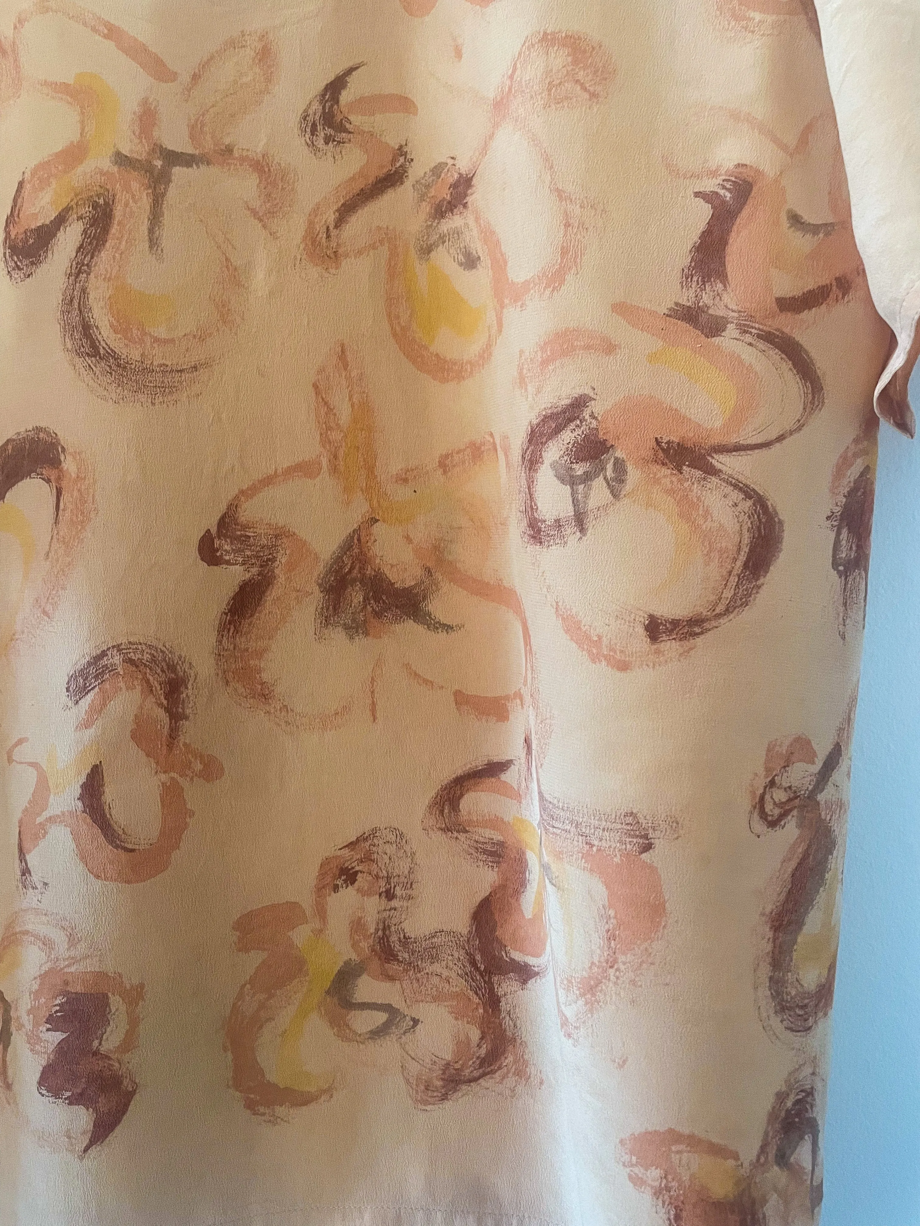 Hand-Painted Silk Short Sleeve Top - Autumn Florals