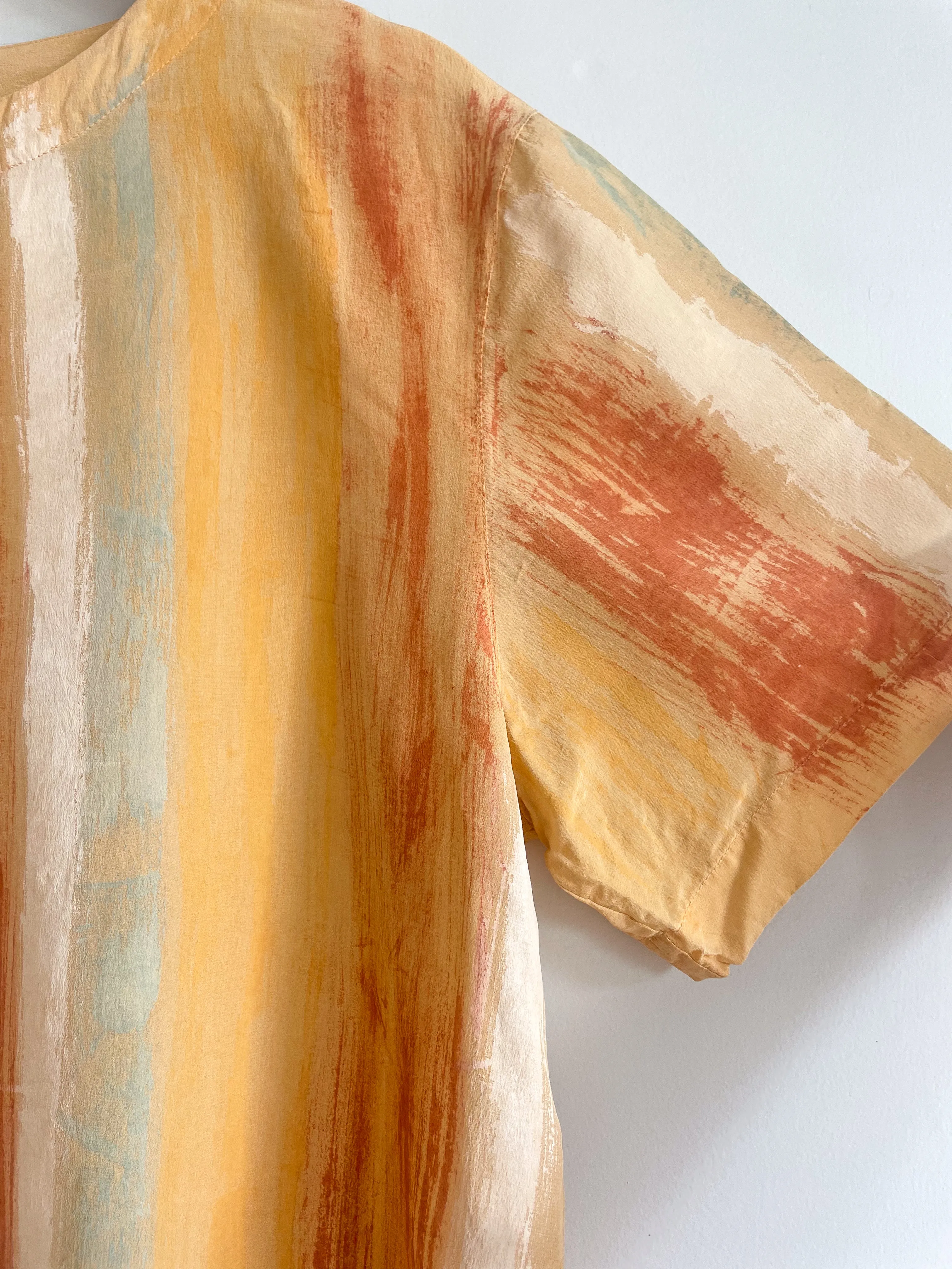 Hand-Painted Silk Short Sleeve Top - Pigment Stripes